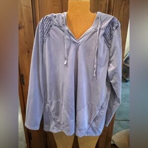 LOGO LIFE Lori Goldstein  size large purple hoodie distressed long sleeve pocket